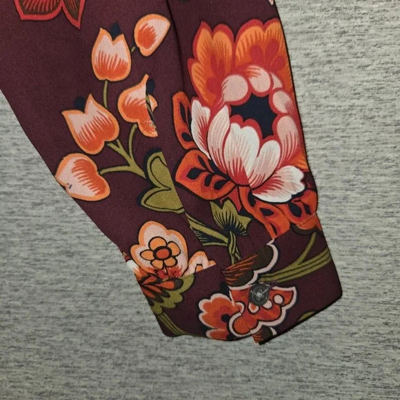 LOFT Floral Print Ruffle Blouse Womens Small Top Long Sleeve Round Neck Boho - Picture 8 of 10